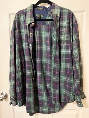 Alexander Julian Navy, Teal & Red Plaid Button-Down Shirt